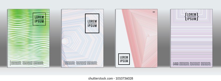 Minimal geometric cover.  Vector trendy line pattern for poster design.  Set of templates for business brochures.  2d prints for banner background.  Graphic pattern for annual album backdrop.