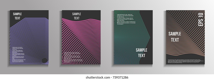 The minimal geometric coverage. A set of modern abstract oblong objects from vector abstract lines. Future template for the design of the background of albums, business brochures, banner, poster.