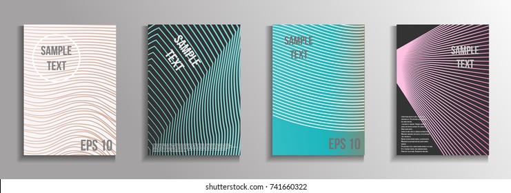 The minimal geometric coverage. A set of modern abstract oblong objects from vector abstract lines. Future template for the design of the background of albums, business brochures, banner, poster.