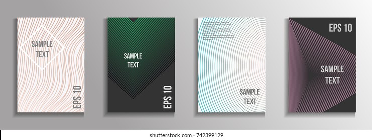 The minimal geometric coverage. A set of modern abstract oblong objects from vector abstract lines. Future template for the design of the background of albums, business brochures, banner, poster.