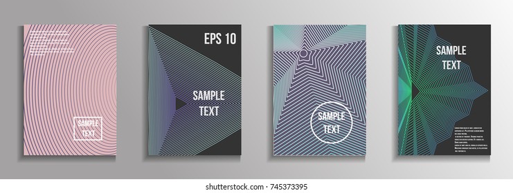 The minimal geometric coverage. A set of modern abstract oblong objects from vector abstract lines. Future template for the design of the background of albums, business brochures, banner, poster.