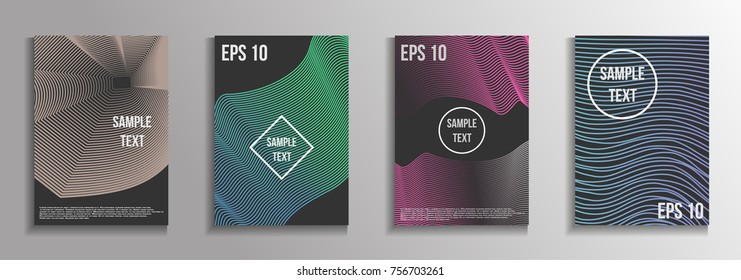 The minimal geometric coverage. A set of modern abstract oblong objects from vector abstract lines. Future template for the design of the background of albums, business brochures, banner, poster.
