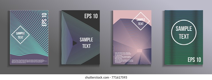 The minimal geometric coverage.    A set of modern abstract objects from abstract lines. Creative colors backgrounds. Design for the design of covers of business brochures, banners, posters.