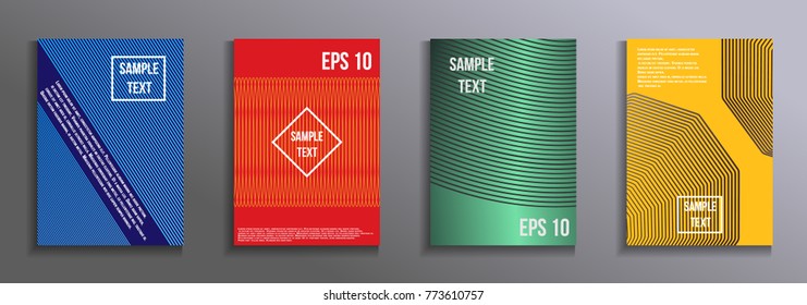 The minimal geometric coverage.    A set of modern abstract objects from abstract lines. Creative colors backgrounds. Design for the design of covers of business brochures, banners, posters.