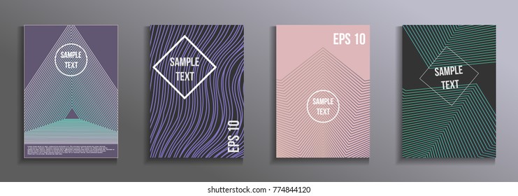The minimal geometric coverage.    A set of modern abstract objects from abstract lines. Creative colors backgrounds. Design for the design of covers of business brochures, banners, posters. 
