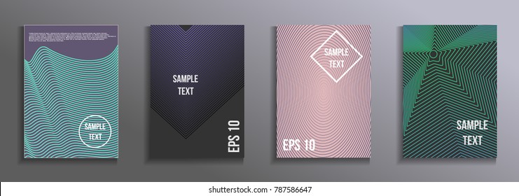 The minimal geometric coverage.    A set of modern abstract objects from abstract lines. Creative colors backgrounds. Design for the design of covers of business brochures, banners, posters.