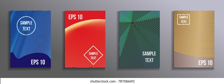 The minimal geometric coverage.    A set of modern abstract objects from abstract lines. Creative colors backgrounds. Design for the design of covers of business brochures, banners, posters.
