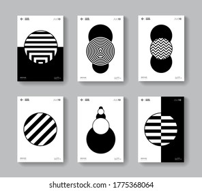 Minimal geometric covers set. Collection of monochrome circle shape posters. 