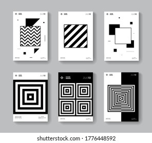 Minimal geometric covers set. Collection monochrome square shape posters.