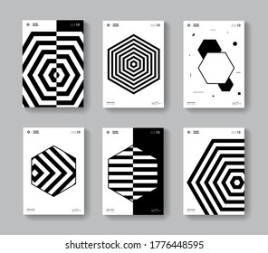 Minimal geometric covers set. Collection monochrome hexagon shape posters.