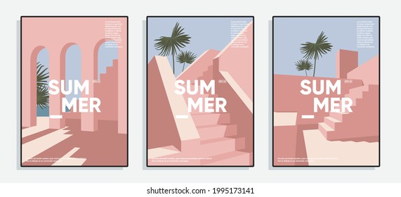 Minimal geometric covers. Staircases, archs and flowers composition. 