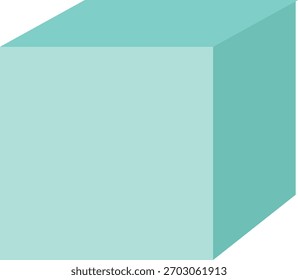 Minimal geometric cube illustration in soft teal tones, representing basic three-dimensional shapes, ideal for math education, geometry lessons, learning materials, and classroom diagrams.