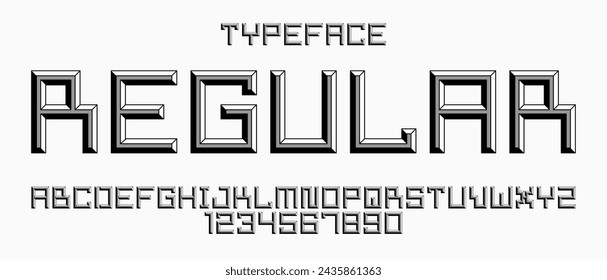 Minimal geometric cyberpunk font with facet effect, vector typeface in geometry volume style, future technology 3D urban beveled typography, alphabet letters and numbers.