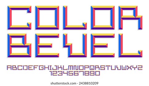 Minimal geometric cyberpunk font with facet effect, vector typeface in geometry volume style, future technology 3D urban beveled typography, alphabet letters and numbers.