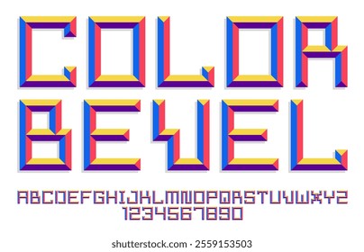 Minimal geometric cyberpunk font with facet effect, vector typeface in geometry volume style, future technology 3D urban beveled typography, alphabet letters and numbers.