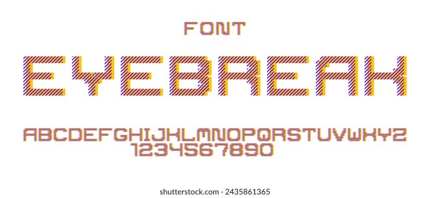 Minimal geometric cyberpunk font, vector typeface in geometry minimalist square style, future technology simple urban Neonoire typography, alphabet letters and numbers pixel style.