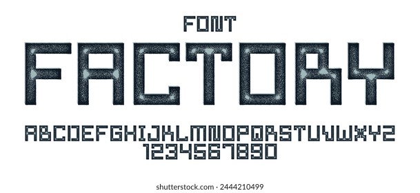 Minimal geometric cyberpunk font, vector typeface in geometry minimalist square style, future technology simple urban rectangular typography, alphabet letters and numbers high tech style.
