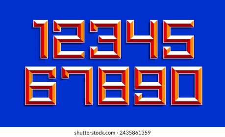 Minimal geometric cyberpunk numbers with bevel effect, vector numerals in geometry minimalist square style with 3D facet, future technology simple urban numbers.