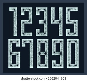 Minimal geometric cyberpunk numbers, vector numerals in geometry minimalist square style, future technology simple urban numbers.