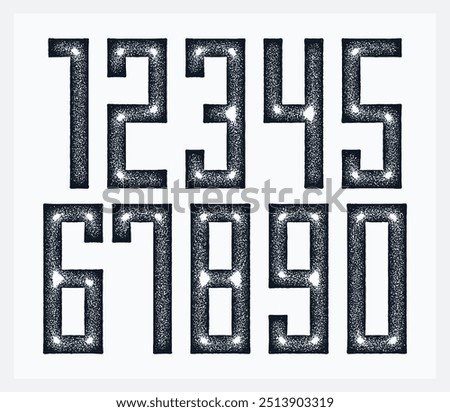 Minimal geometric cyberpunk numbers, vector numerals in geometry minimalist square style, future technology simple urban numbers.