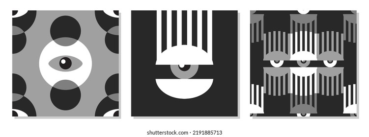 Minimal geometric design of the 20s with eyes. Bauhaus eye. Abstract vector template with elements of primitive forms, modern hipster style. 