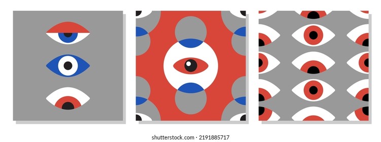 Minimal geometric design of the 20s with eyes. Bauhaus eye. Abstract vector template with elements of primitive forms, modern hipster style. 