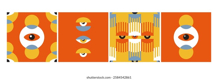 Minimal geometric design of the 20s with eyes. Bauhaus eye. Abstract vector template with elements of primitive forms, modern hipster style. 