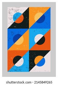 Minimal geometric design poster, vector template with primitive shapes