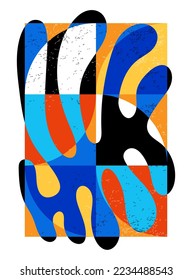 Minimal geometric design poster, vector template with primitive shapes, risograph aesthetics