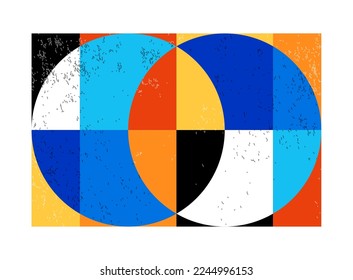 Minimal geometric design poster, vector template with primitive shapes, risograph aesthetics
