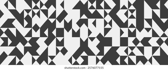 Minimal geometric design with sharp shapes and mosaic repetition. Ideal for seamless backgrounds, modern textile patterns, or trendy poster covers.