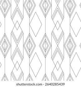 Minimal geometric diamond line pattern, black on white, seamless modern background, elegant vector decor.