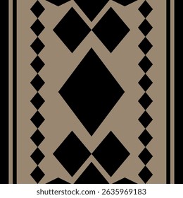Minimal Geometric Diamond Pattern Striped Border Pattern with Mystery Black Ornament On Coffee Brown Background. Less is More but still Classic and Elegance for Fabric Decor Clothes Carpet Embroidery