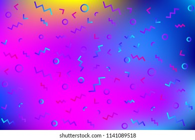 Minimal geometric and dynamic Memphis style pattern vector art cover design with neon glowing geometric shapes and colorful gradient background.