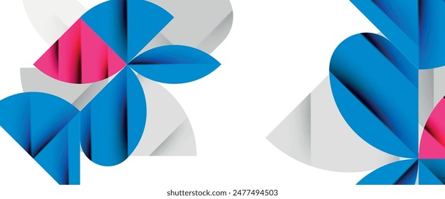 Minimal geometric elements on white. Petals, round triangles, star