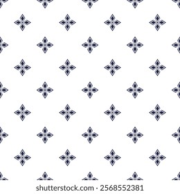 Minimal geometric floral seamless pattern, inspired by traditional elegance. Design for wallpapers, textiles, gift wrapping, digital prints, or elegant fabric designs. Vector illustration.