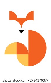 Minimal geometric fox illustration created with abstract shapes and warm orange tones. Contemporary Scandinavian-inspired animal artwork featuring clean lines and simple modern design, suitable for posters, nursery decor, branding, stickers, prints, and digital creative projects.