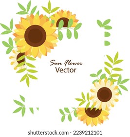 Minimal geometric frame with yellow sunflower and leaf. summer design, romantic design template or nature related background