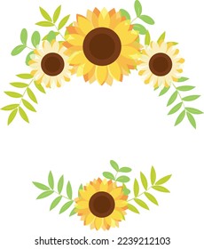 Minimal geometric frame with yellow sunflower and leaf. summer design, romantic design template or nature related background