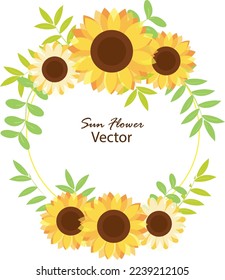 Minimal geometric frame with yellow sunflower and leaf. summer design, romantic design template or nature related background