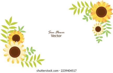 Minimal geometric frame with yellow sunflower and leaf. summer design, romantic design template or nature related background