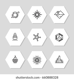 Minimal geometric icons set - abstract line icons. Modern line set sign, vector illustration