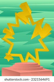 Minimal geometric light red, yellow and turquoise cylinder pedestal podium. Futuristic mockup product display. Sci-fi stage showcase for presentation. Abstract vector scene.