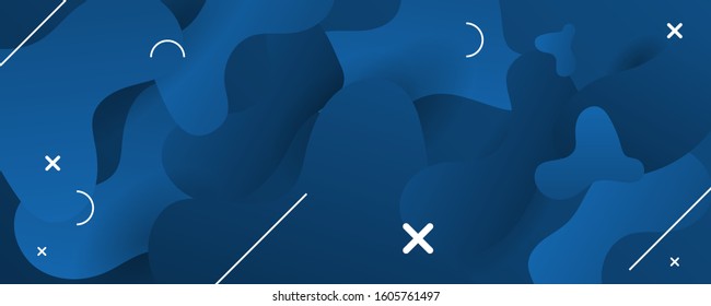 Minimal geometric liquid classic blue color gradient shapes design fluid composition futuristic background vector