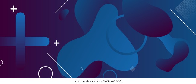 Minimal geometric liquid classic blue color gradient shapes design fluid composition futuristic background vector