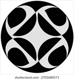 Logotipo geométrico mínimo con simetría nítida, líneas intersecantes audaces, forma abstracta moderna, contraste limpio en blanco y negro, identidad futurista elegante.