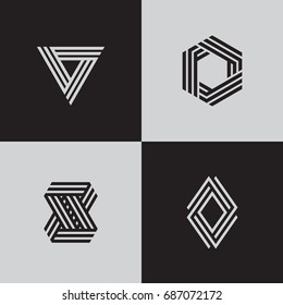 Geometric Logos Set Futuristic Line Shapes Stock Vector (Royalty Free ...