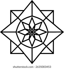 Minimal Geometric Mandala Design with Symmetrical Black Line Pattern