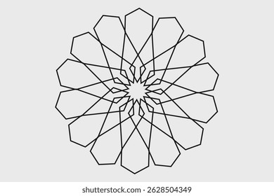 Minimal Geometric Mandala with Symmetrical Polygon Star Pattern on White Background