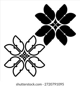 Mínimo geométrico entalhado conjunto de flores com motivo floral em preto. Este design apresenta uma variação única de um conjunto de motivos florais mínimos de vetor preto incluindo estilos sólidos e contornos com pétalas geométricas entalhadas simétricas. Perfeito para logotipos, ícones ou projetos digitais.